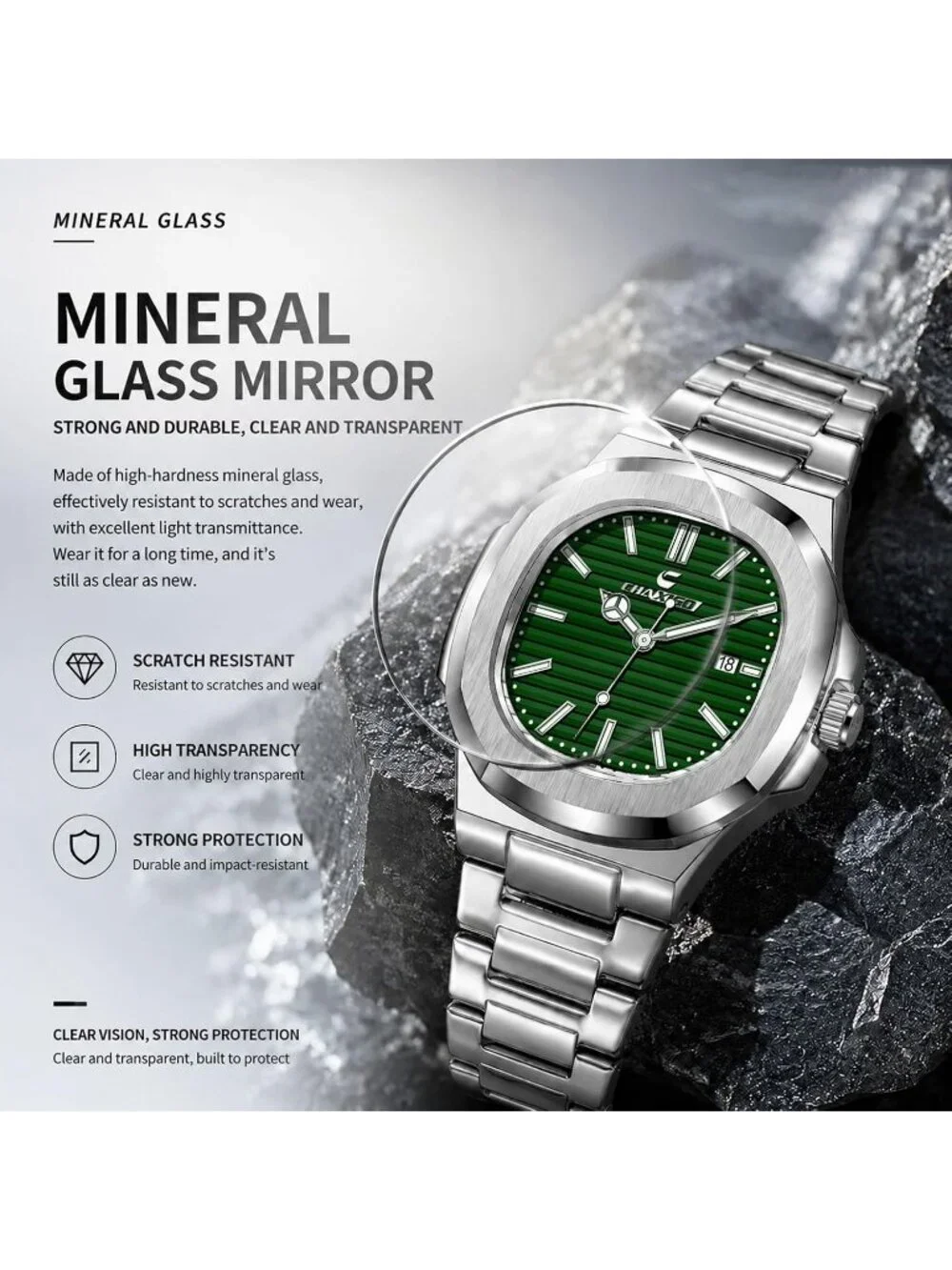 Men's Silver Green Alloy Material Waterproof Quartz Sports Sports Wrist Watches